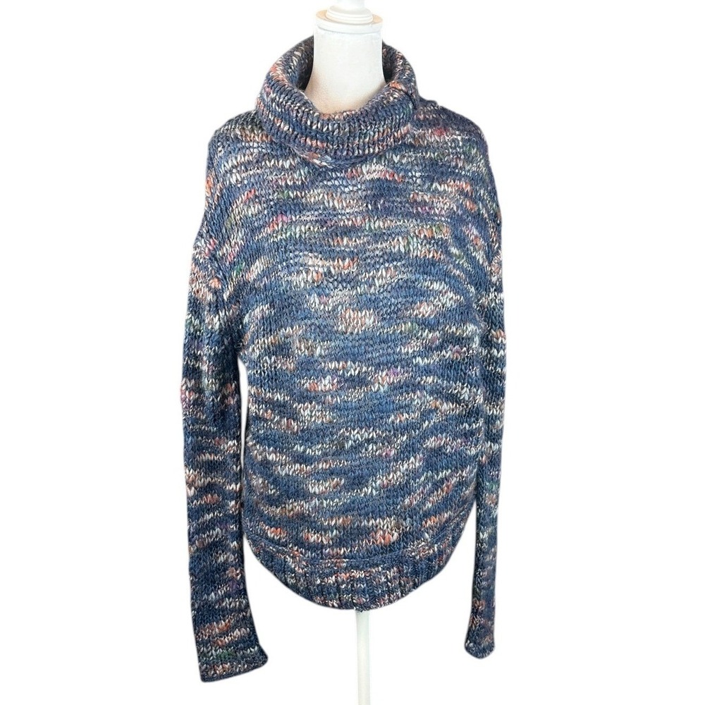 Inhabit‎ Sweater Womens Medium Blue Chunky Knit Space Dye Turtleneck Boho Cozy